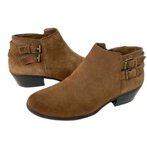 Sam Edelman Boots Womens 7.5 Brown Petal Leather Suede Ankle Bootie Buckle Zip